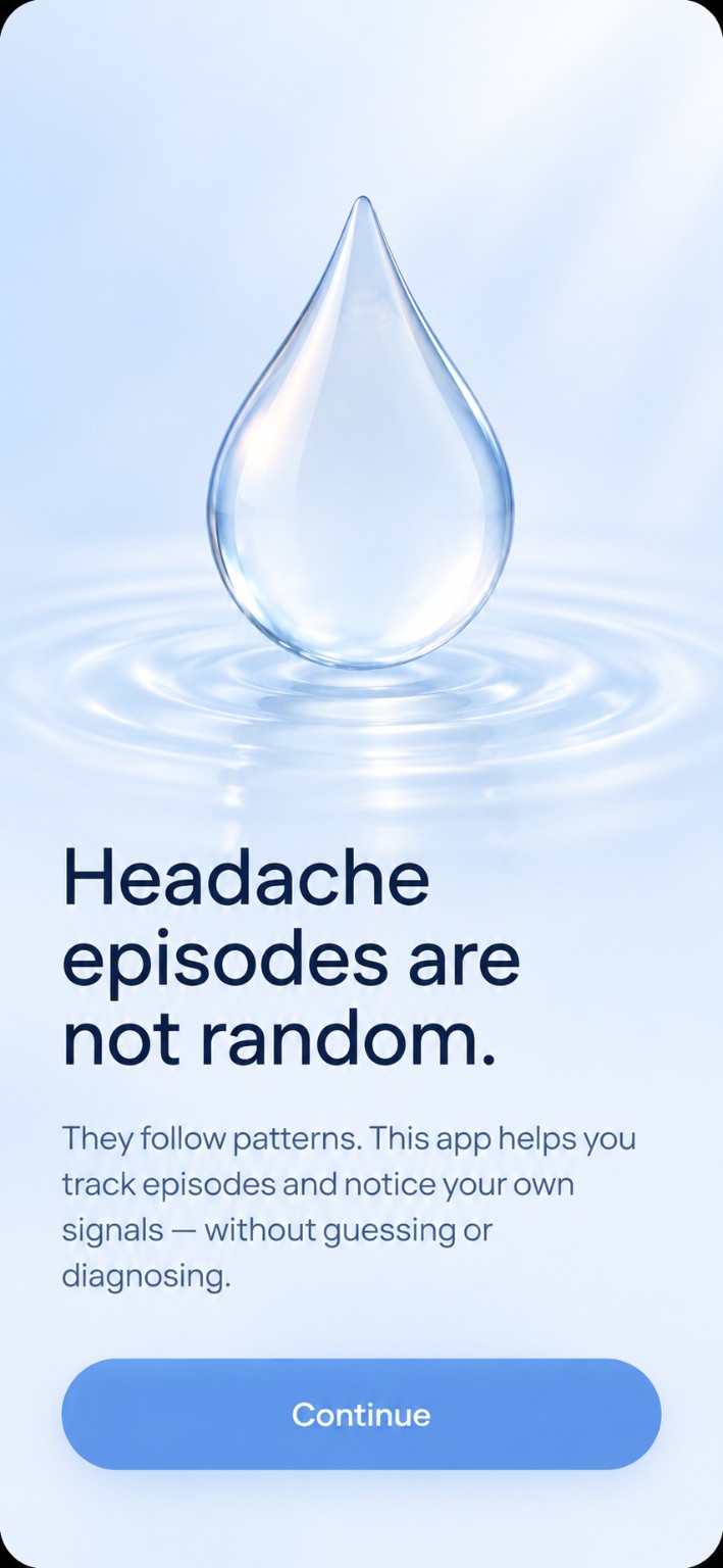 Avola onboarding screen: Headache episodes are not random.