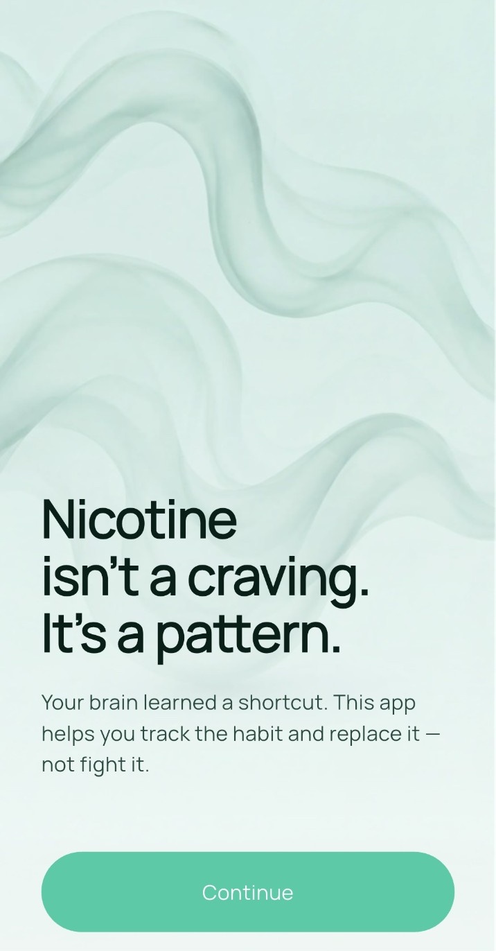 Nuvio onboarding screen: Nicotine isn’t a craving. It’s a pattern.